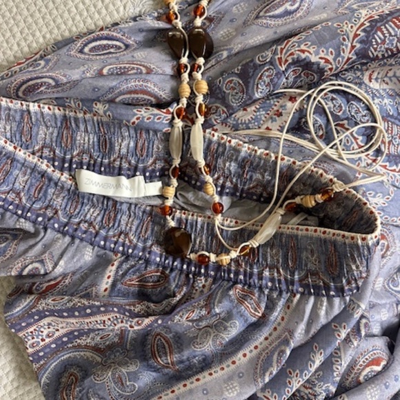 Zimmermann Vitali Belted A-Line Print Silk Maxi Skirt 1 (4-6) Blue Paisley - Picture 7 of 8